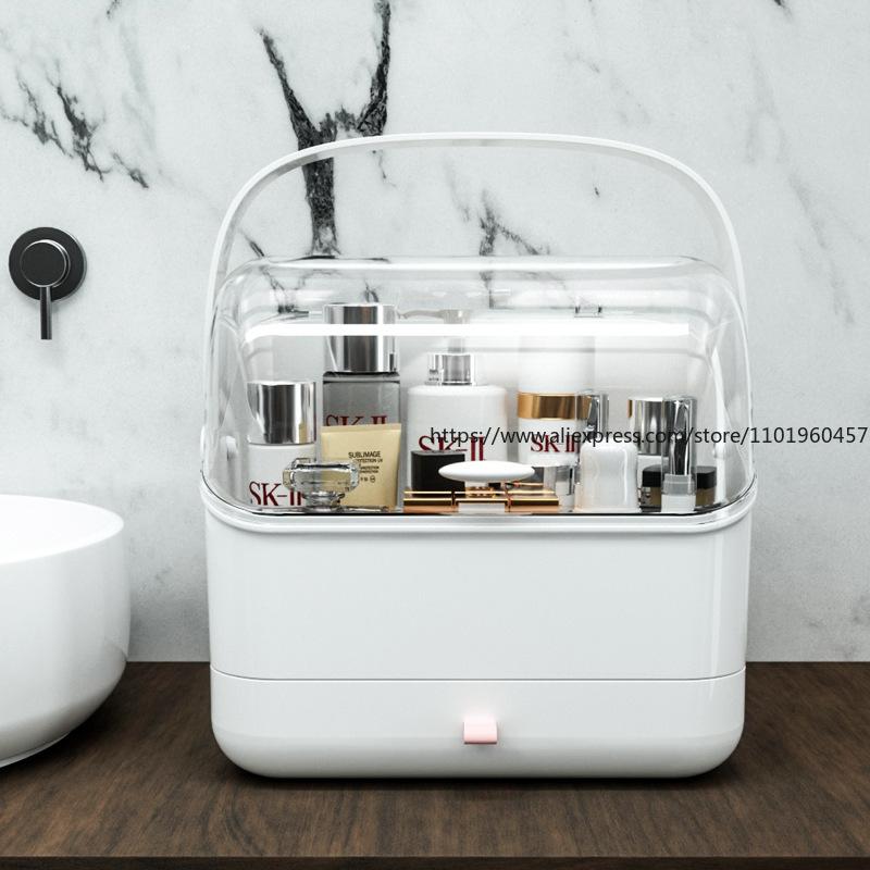Multi-Functional Transparent Cosmetic Storage Box Handheld Drawer Organizer with Dividers Home Vanity Skincare Case