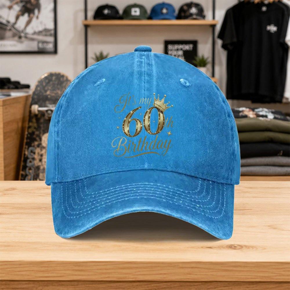 1pc New 60th Birthday Crown Washed Baseball Cap Premium Allmatch Outdoor Accessory Unisex Dad Hat Fashionable Trendy Classic
