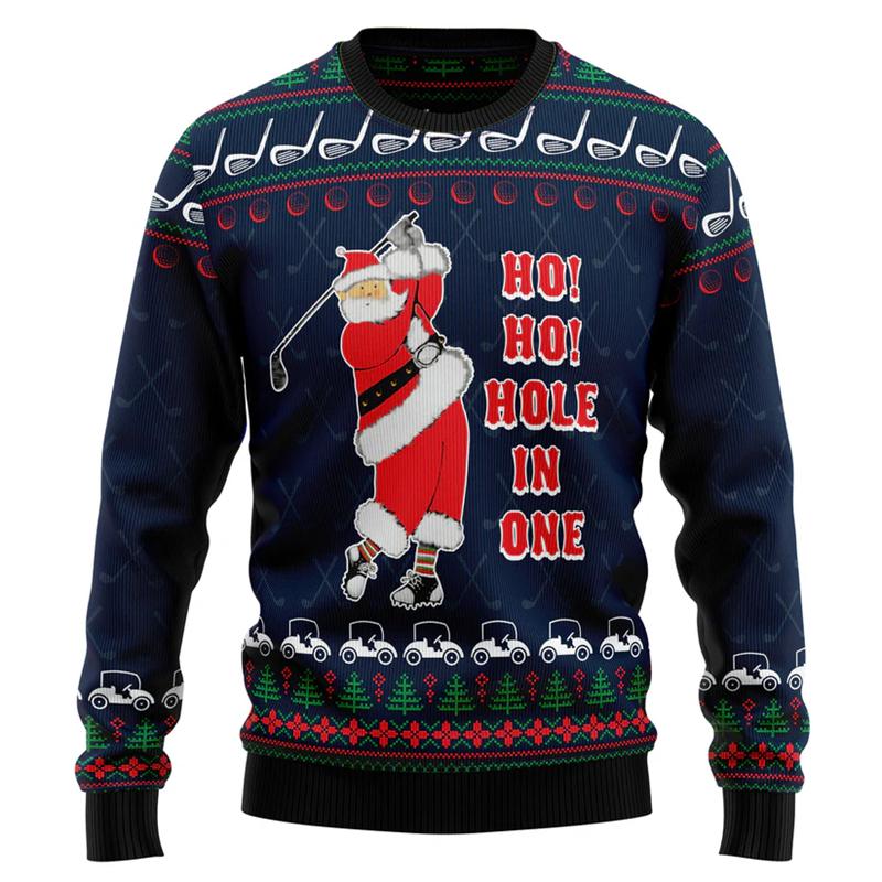 3D Printed Funny Santa Claus Play Golf Graphic Ugly Christmas Sweater for Women New Xmas Pullovers Sweatshirts Cool Jumper Tops