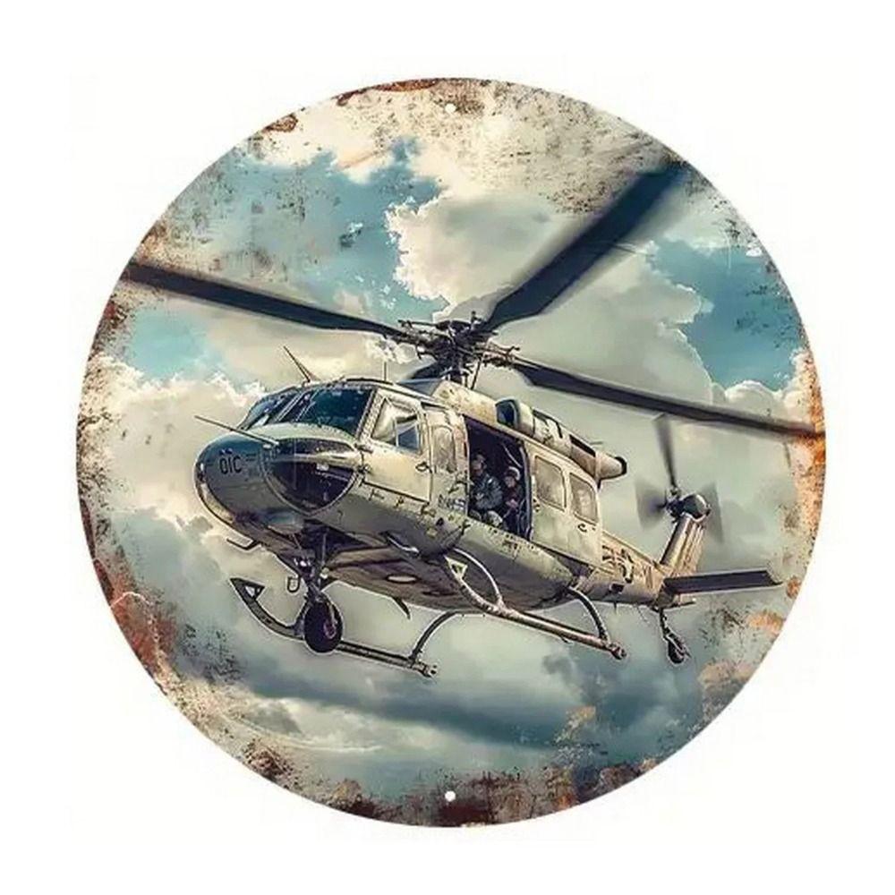 Retro Round Metal Sign Flat Fighter Plane 20x20cm