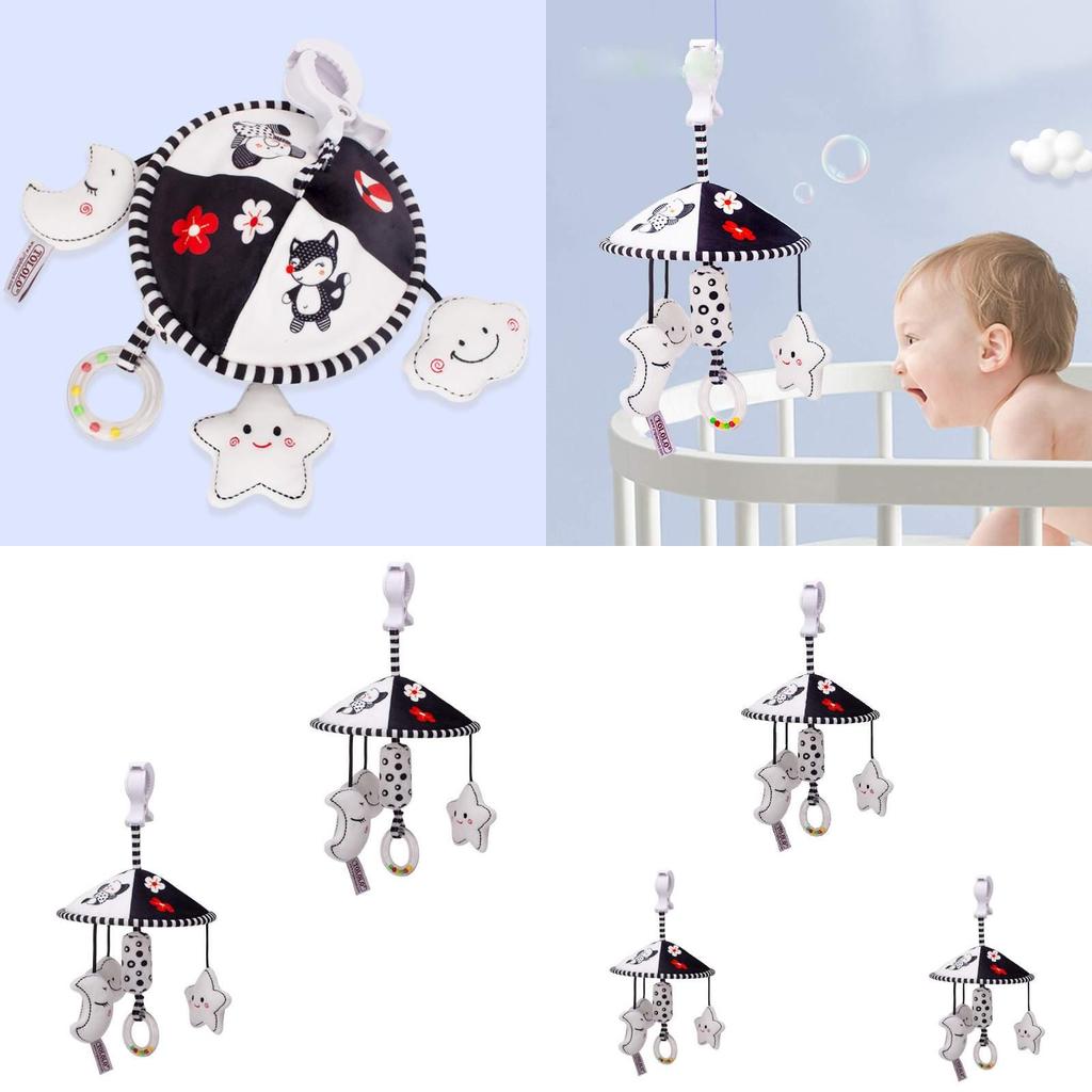 Infant Black And White Rattle Bell Wind Chime Baby Cot Hanging Rotation Bed Bell
