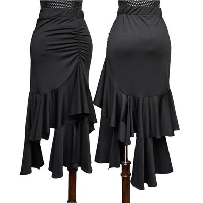 Black Latin Dance Skirt Women's Girls Salsa Rumba Ballroom Practice Dance Competition Costume Performance Latin Skirt Irregular