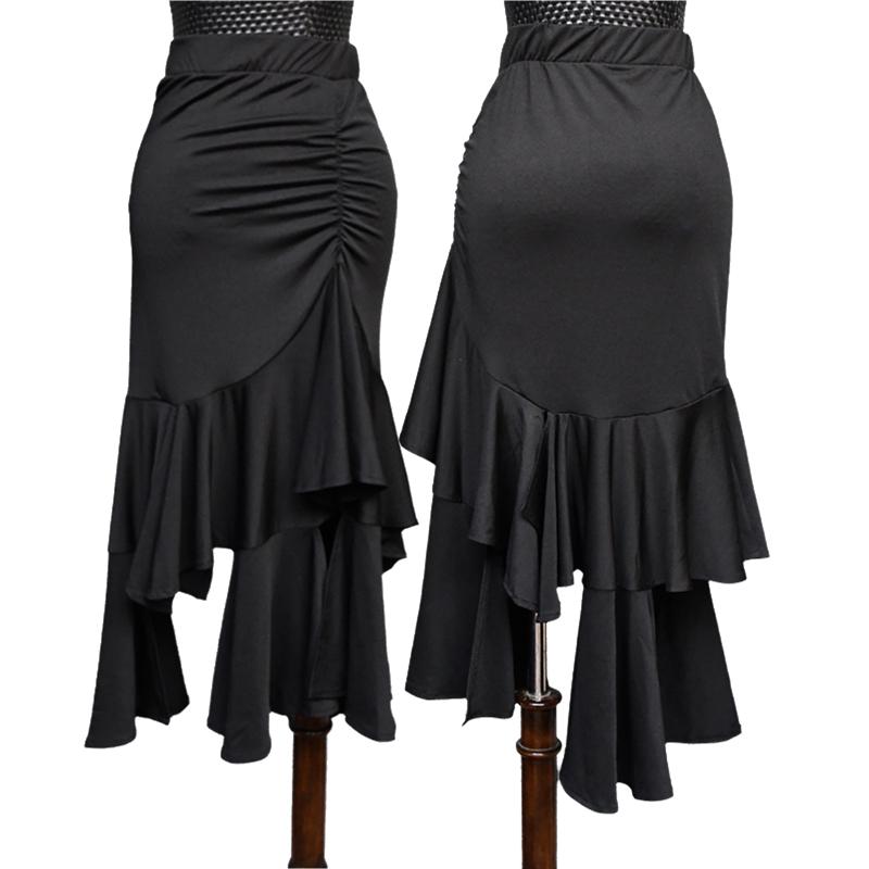 Black Latin Dance Skirt Women's Girls Salsa Rumba Ballroom Practice Dance Competition Costume Performance Latin Skirt Irregular