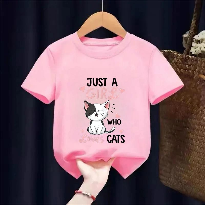 Cute Cat Graphic Kids Tshirts Summer Short Sleeve Tees Cartoon Animal Boys Girls Clothes Kawaii Kitten Tops Y2K Children T-shirt