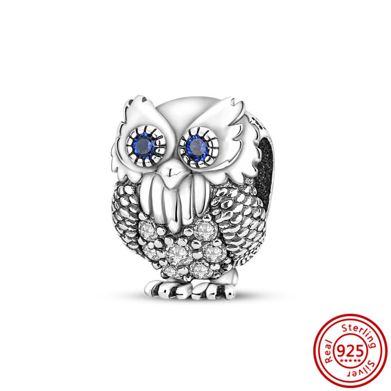 925 Sterling Copper Cartoon Bird Parrot Owl Swallow Feathers Cute Pendant DIY Beads Fit Original Pantaro Charms Bracelet Zircon