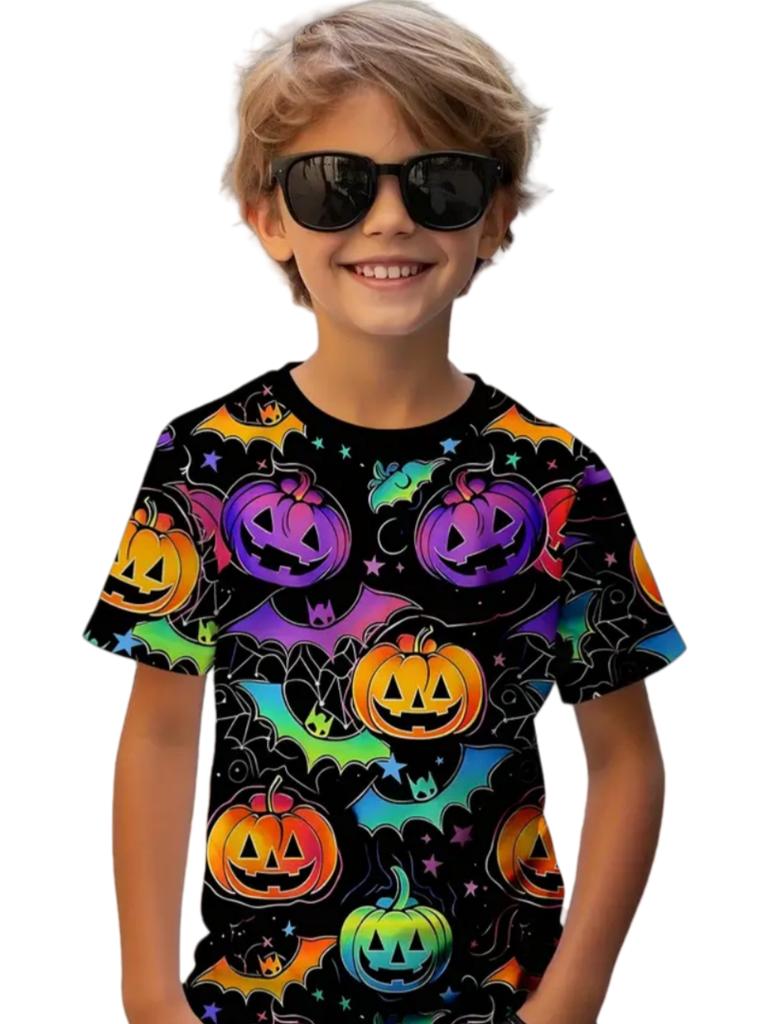 Halloween Boy's T-Shirt Pumpkin Pattern Summer Short Sleeves Skull Fashion Print Kids Tops 2-10y Party Gift Children's Clothing