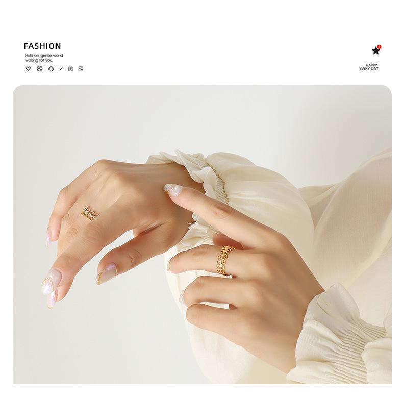 Elegant French-Inspired Geometric Open Ring - Titanium Steel, Gold-Plated