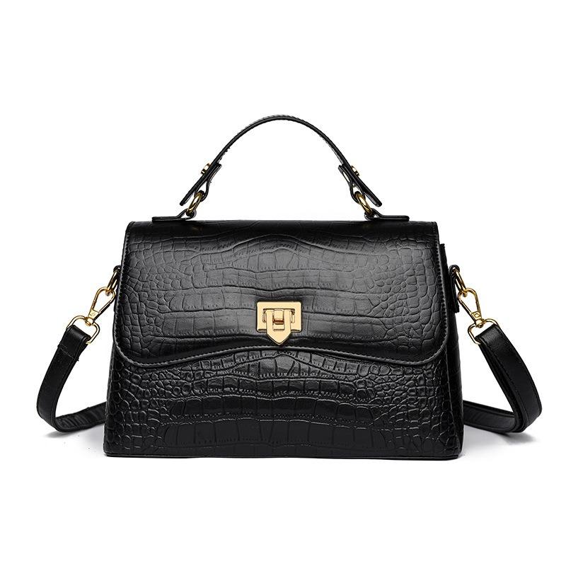

Women s bag new fashion crocodile pattern handbag large capacity commuter shoulder bag lock messenger small square bag 25*18*11cm чёрный