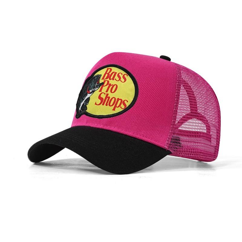 Bass embroidered mesh baseball cap, color-blocked baseball cap, men's summer breathable truck hat, high-top sun hat