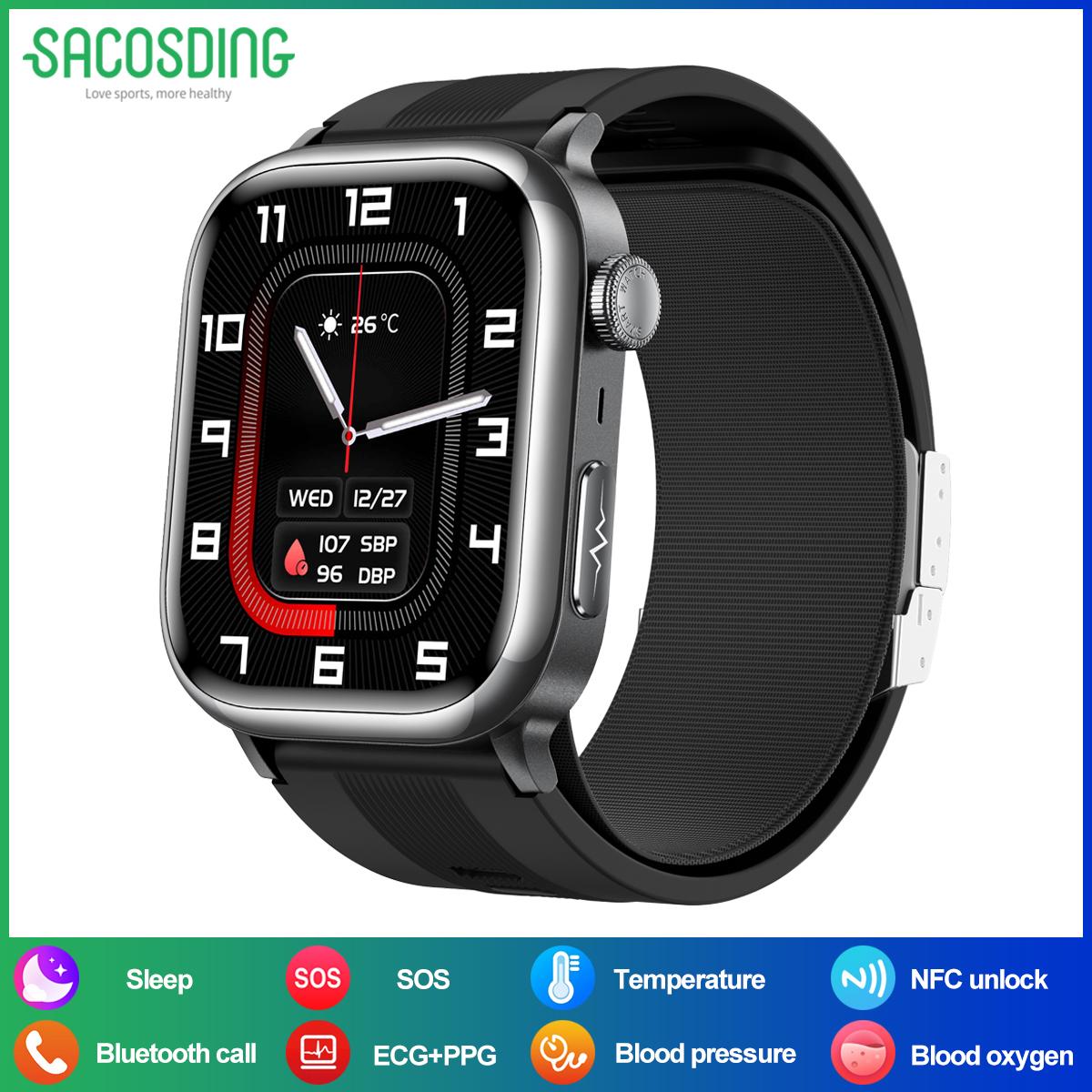 

SACOSDING Новый ЭКГ PPG Воздушный насос Тип подушки безопасности Кровяное давление Мониторинг сна Здоровье Смарт-часы Дистанционный уход Bluetooth Вызов Спорт SOS Смарт-часы чёрный