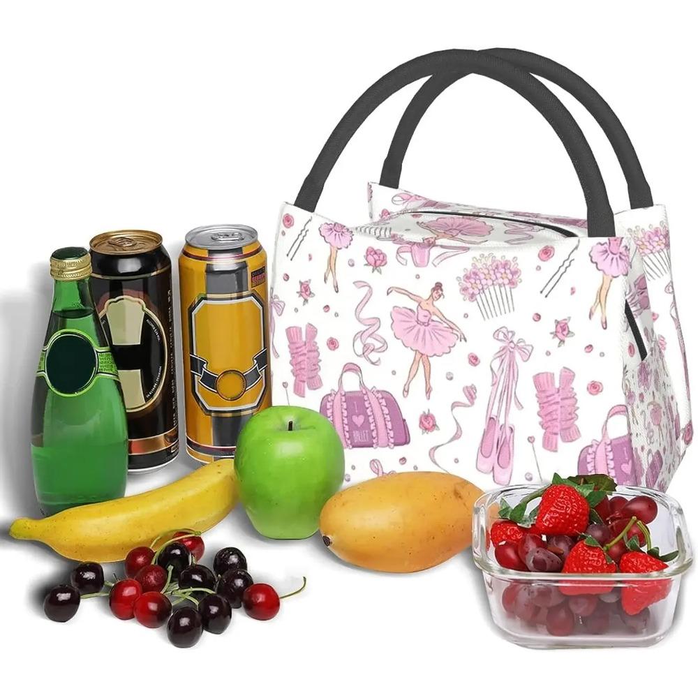 Pink Ballet Dance Lunch Box Picnic Bags Dance Tote Insulated Portable Cute Container Meal Bag Dance Lunch Box for Picnic Shcool