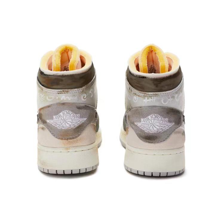 Jordan Air Jordan 1 Mid Cushioning Slip Resistant Abrasion Resistant High top Basketball Shoes Men's Gray White Brown DM9652-100(Teamr-)