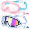 2 Pack Anti-Fog Anti-UV Swimming Goggles HD Diving Goggles with Earplugs Anti Choking Women Men Large Frame Silicone Swim Ggles