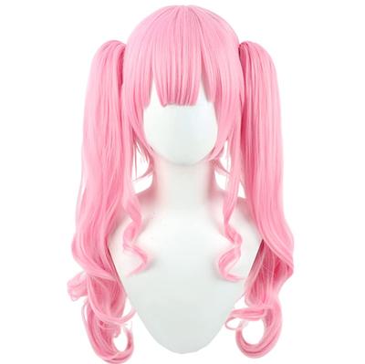 LAOBAO Mori Calliope Cosplay Perücke, Pink, Lang, Lockig, Hitzebeständig, Zwillingszopf-Perücke, Kostümzubehör, Halloween-Kostüm (UND)