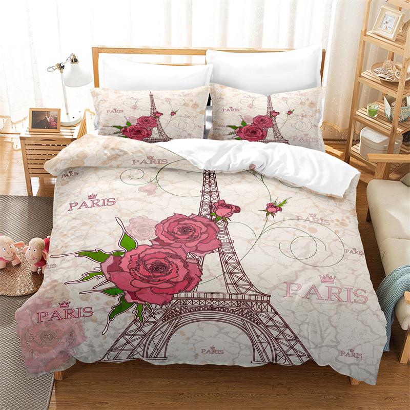 Bettwäsche-Set mit Eiffelturm-Motiv, Mädchen-Bettbezug, modisches und wunderschönes Kinderbettwäsche-Set, Paar-Bettwäsche-Set