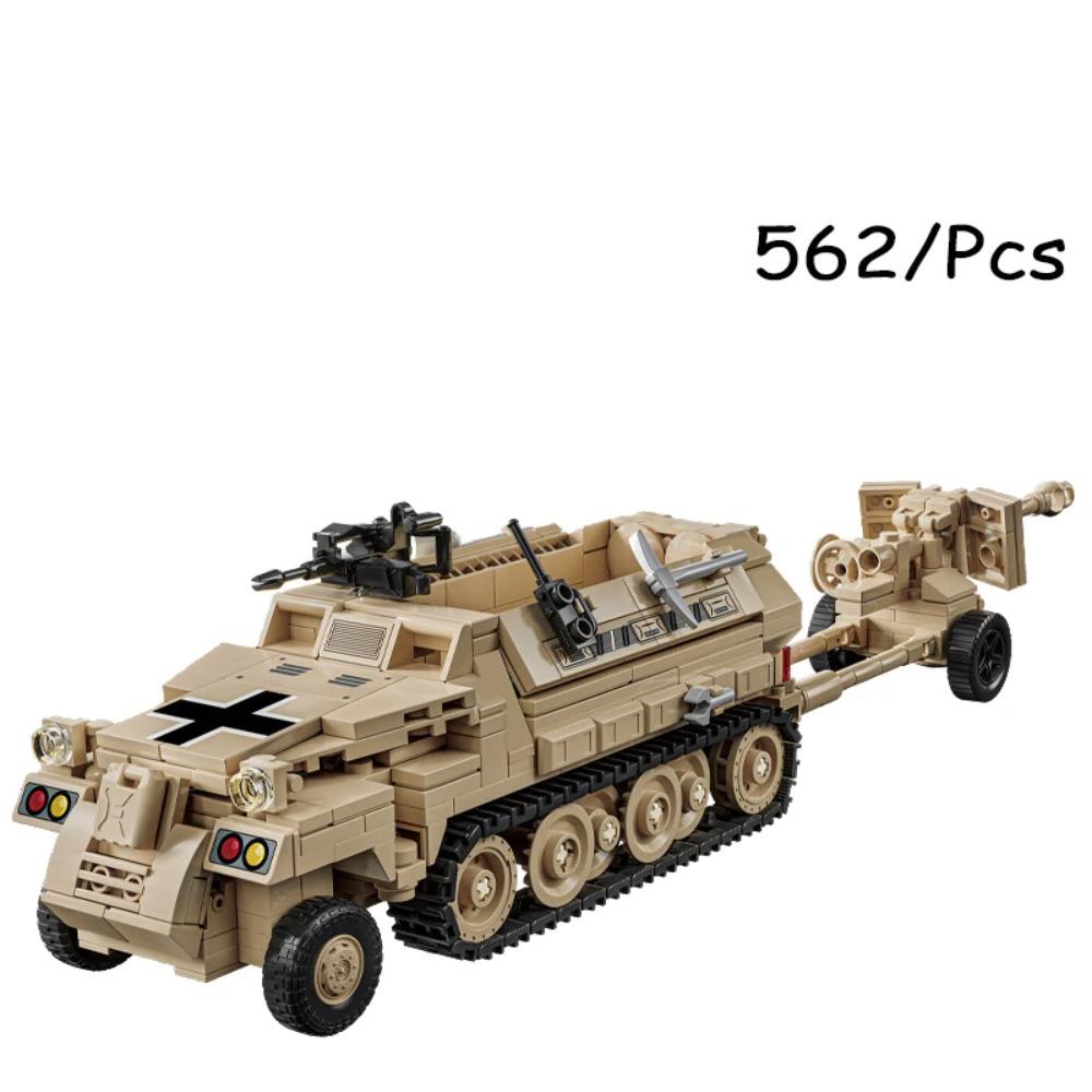 

World War 2 Army Military Soldiers German Half Tracked Armor Vehicle Trailer Assemble Building Blocks WW2 Bricks Kids Toys Gift