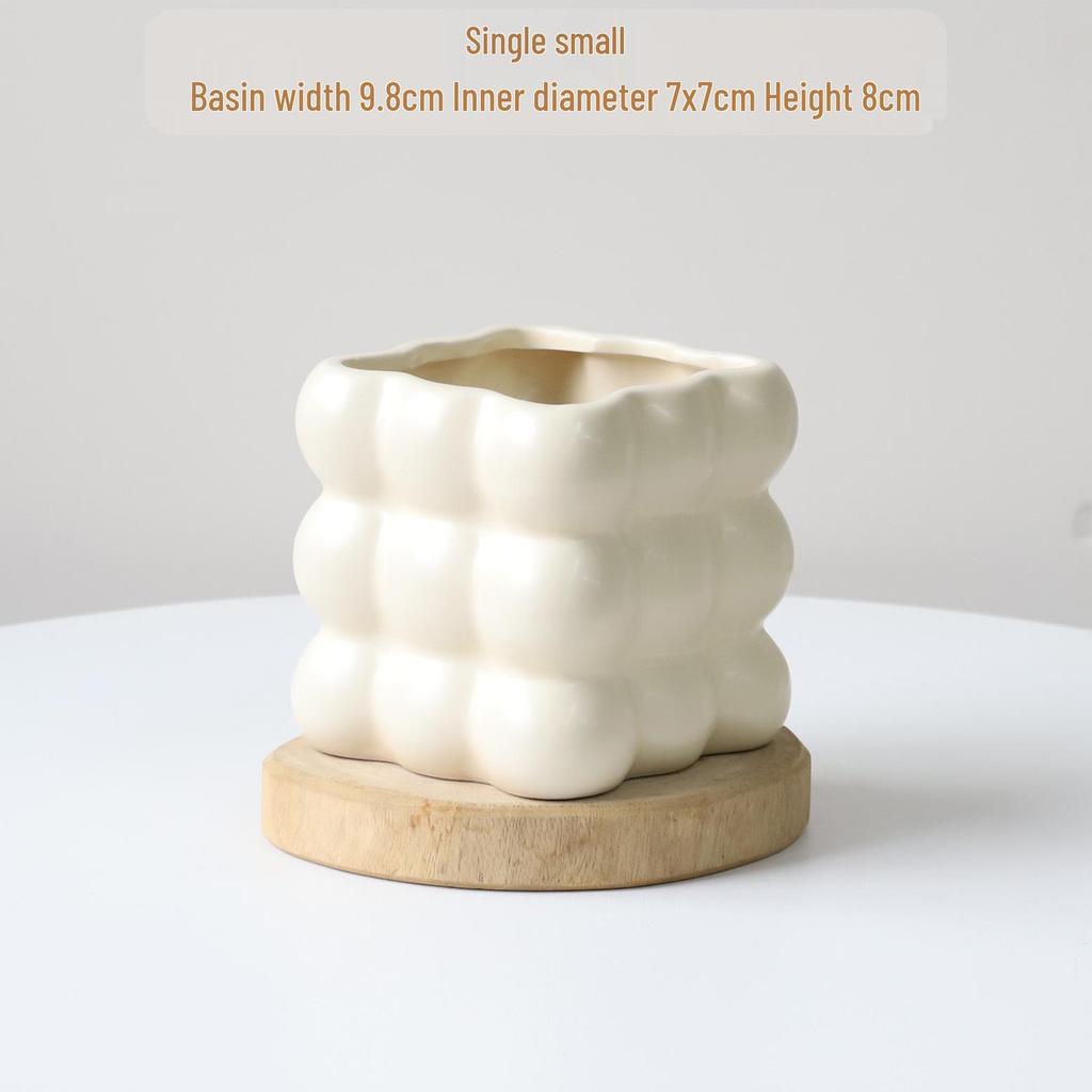 Cream Yellow Ceramic Flower Pot - INS Style, Light Luxury Succulent Phalaenopsis Planter, 2.5 Cups