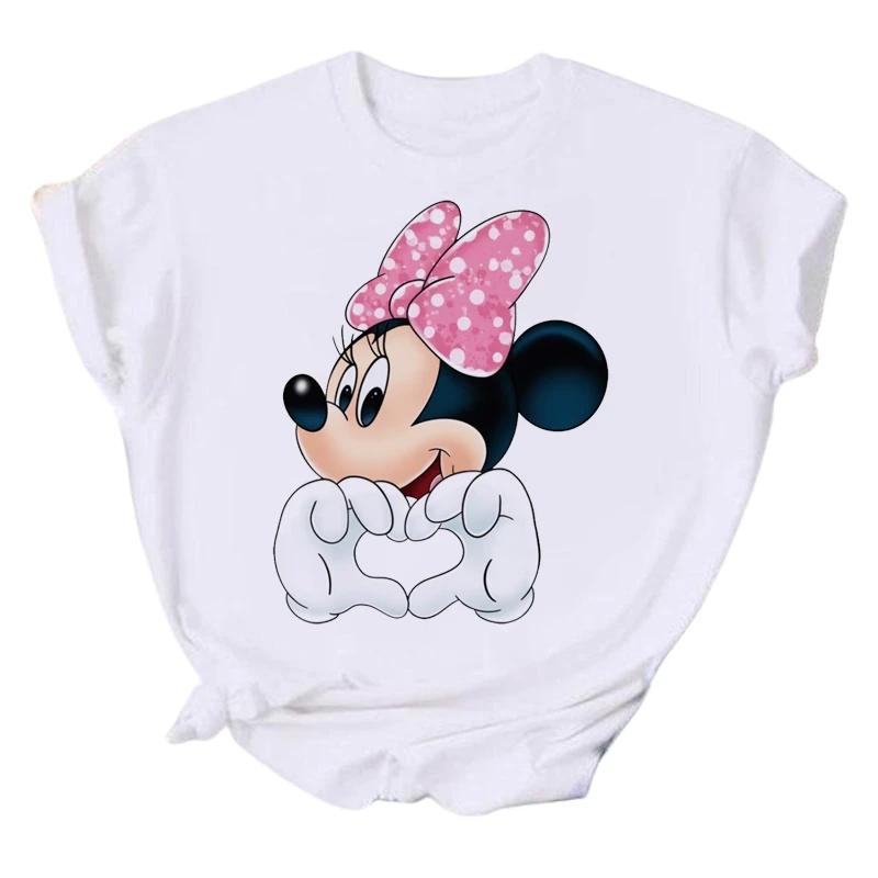 Kawaii Disney Cartoon Minnie Printed T Shirt Women Fashion Mickey Mouse White Oversized T Shirt Female Clothes Ladies T-shirts