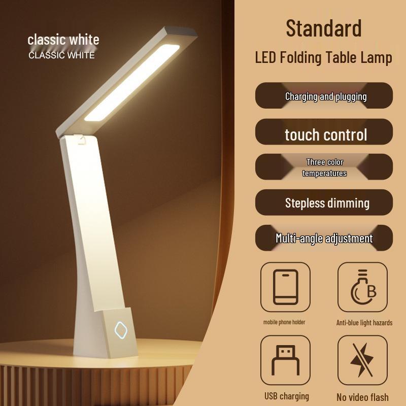 Foldable LED Desk Lamp, Plug-in & Rechargeable, Eye Protection for Kids' Reading & Writing