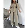 2025 Women's Autumn Casual Set: Solid Color Drawstring Top & Wide-Leg Pants