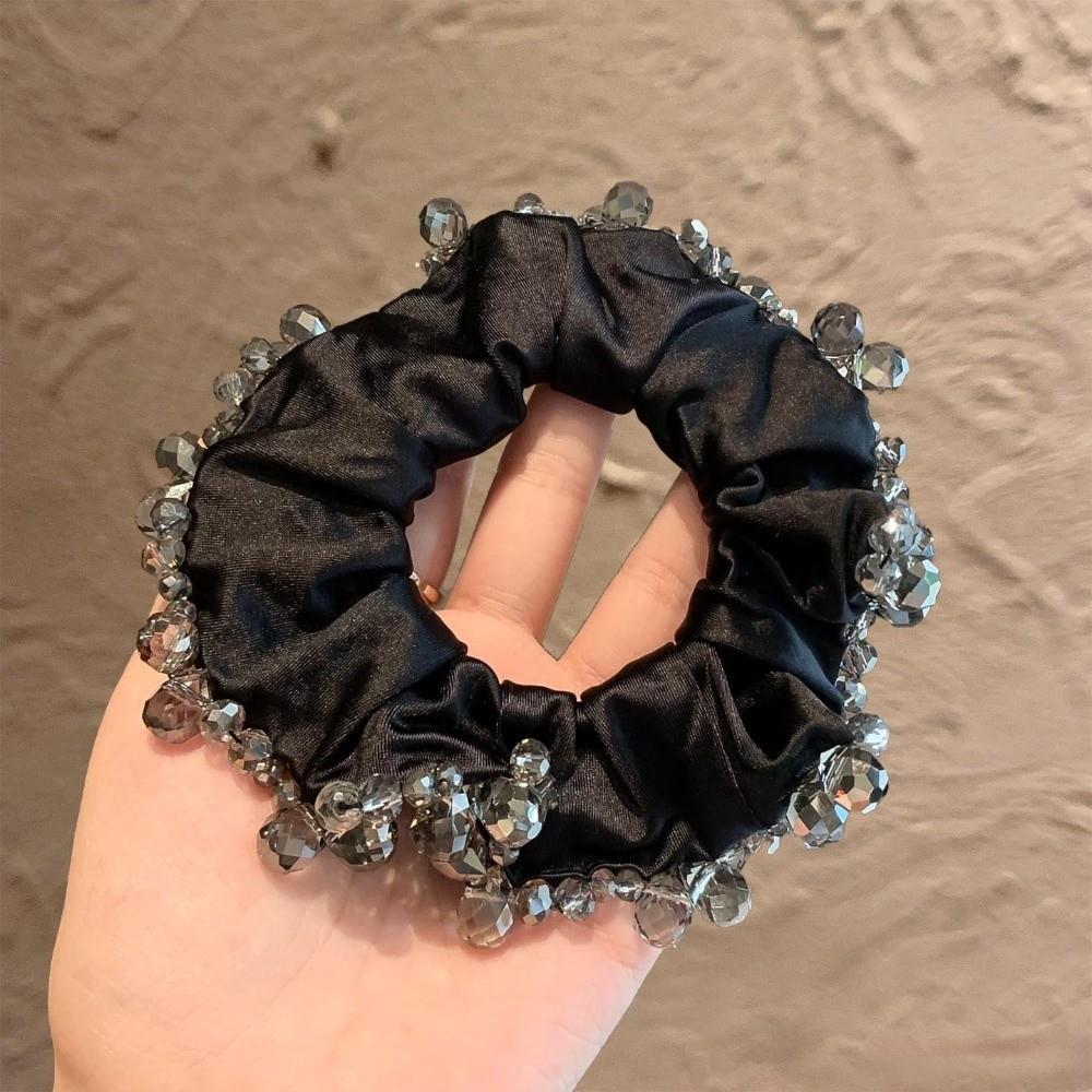 

Embellished Satin Hair Ties Luxury Crystal Ponytail Holder Fashion Hair Band Women чёрный