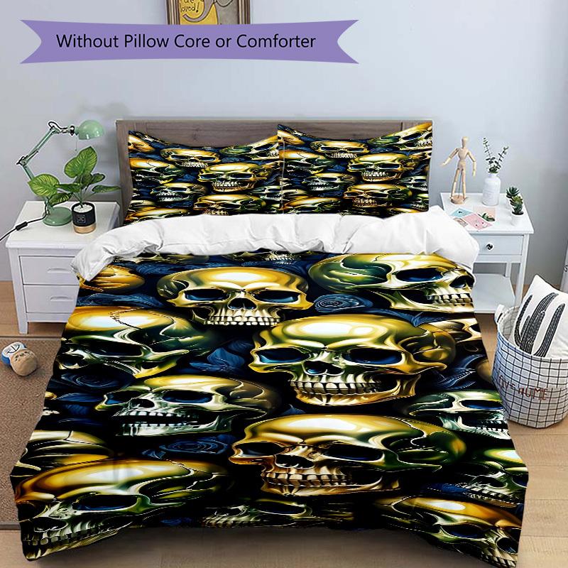 3pcs bedding set Skull Roses Includes 1 Comforter + 2 Pillowcases, Without Pillow Inserts, Soft Comfortable, Lightweight Breathable, Printed