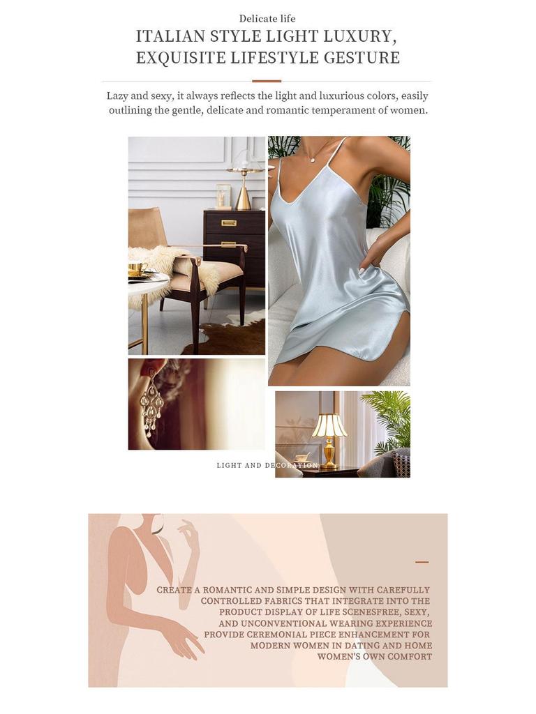 Lässiges Minikleid für Damen - Spaghettiträger, Unifarben, Sexy Nachthemd-Stil