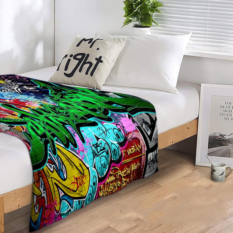 Graffiti Print Blanket Soft Comfortable All Seasons Suitable Sofa Office Nap Travel Birthday Gift Christmas Present