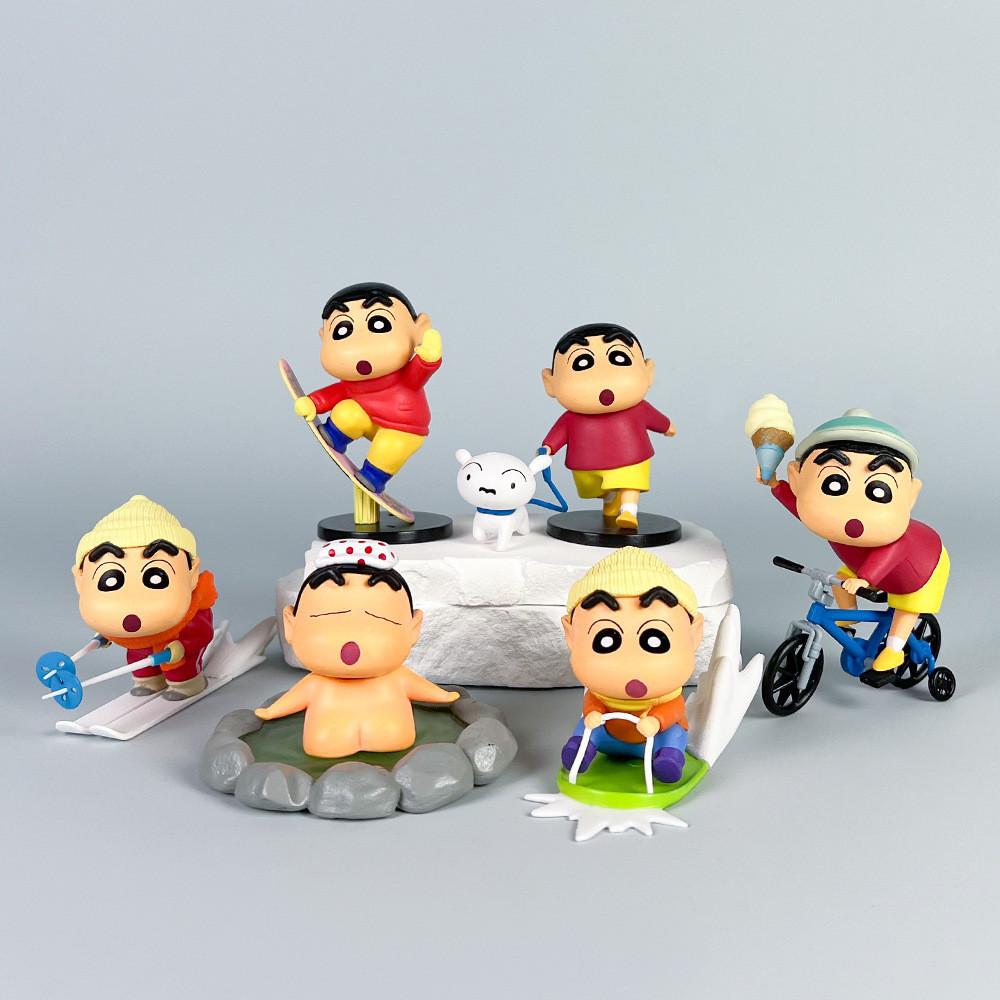 Cute Crayon Shin-chan Pvc Model Set Featuring Shinnosuke In Playful Outdoor Scenes