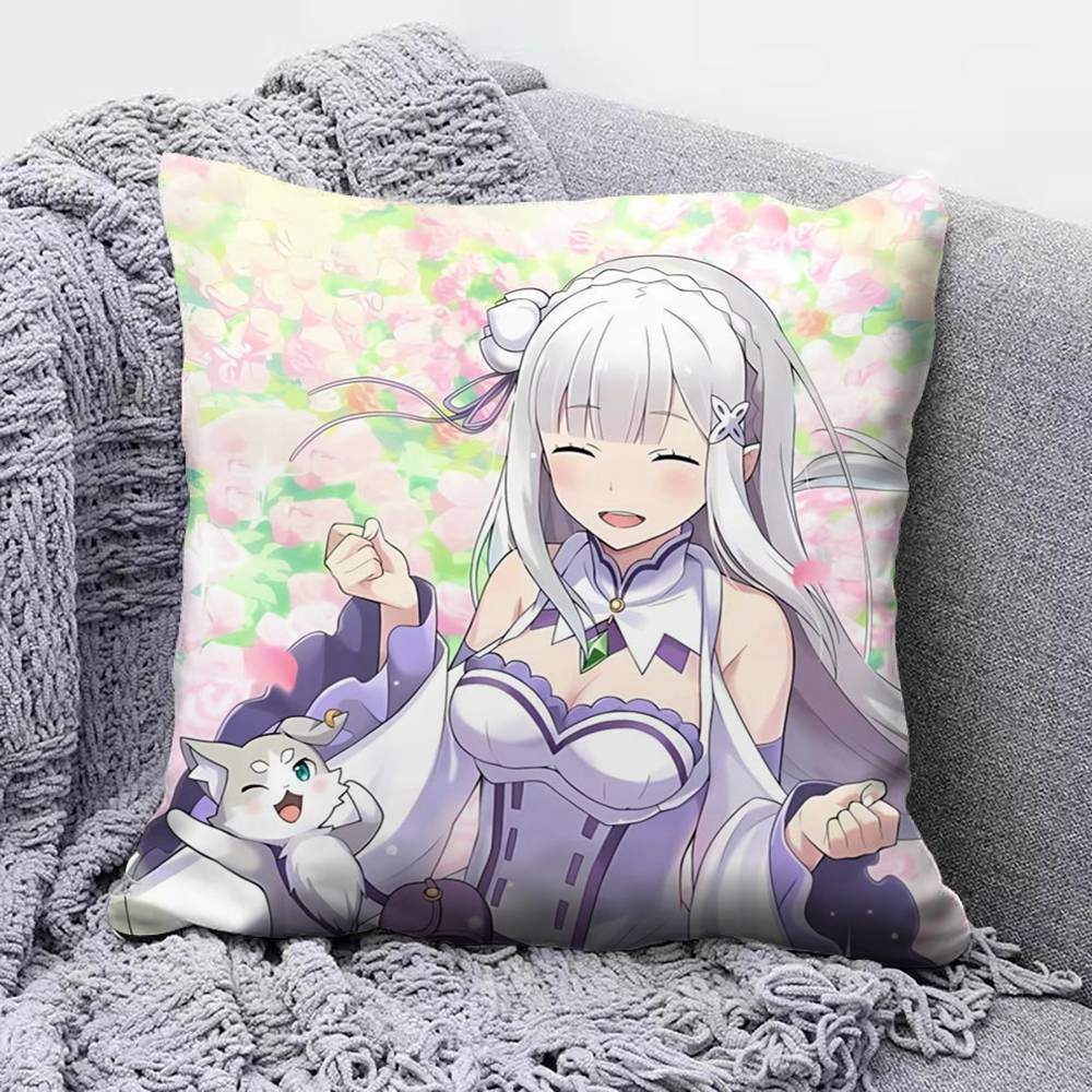 Re Zero Infinity Emilia Cute Anime GGirl  Pillow Covers Home Sofa Cushion Covers and Aecorative Custom