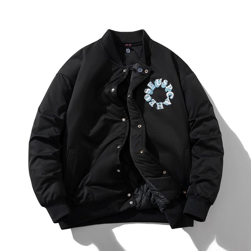 High Street Pilot Padded Jacket Thick Stand Collar Embroidered Baseball Single-Breasted Cotton Coat Men Winter