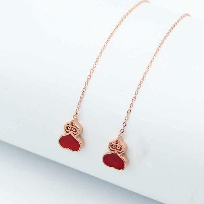 Exquisite Color Gold Russian Purple Gold Red Gourd Earrings 585 Purple Gold Plated Rose Gold Exquisite Versatile Earrings