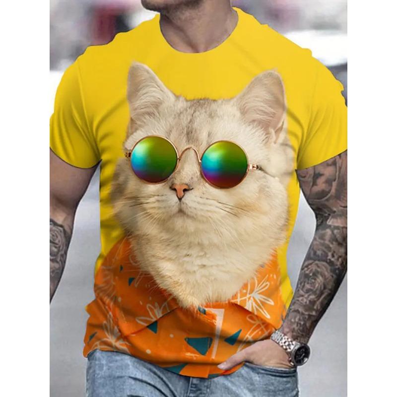 New Men's Novelty 3D Cat Full Print T shirt Casual Fashion Funny Short Sleeve T-shirt Unisex Top Summer Oversized Streetwear Tee