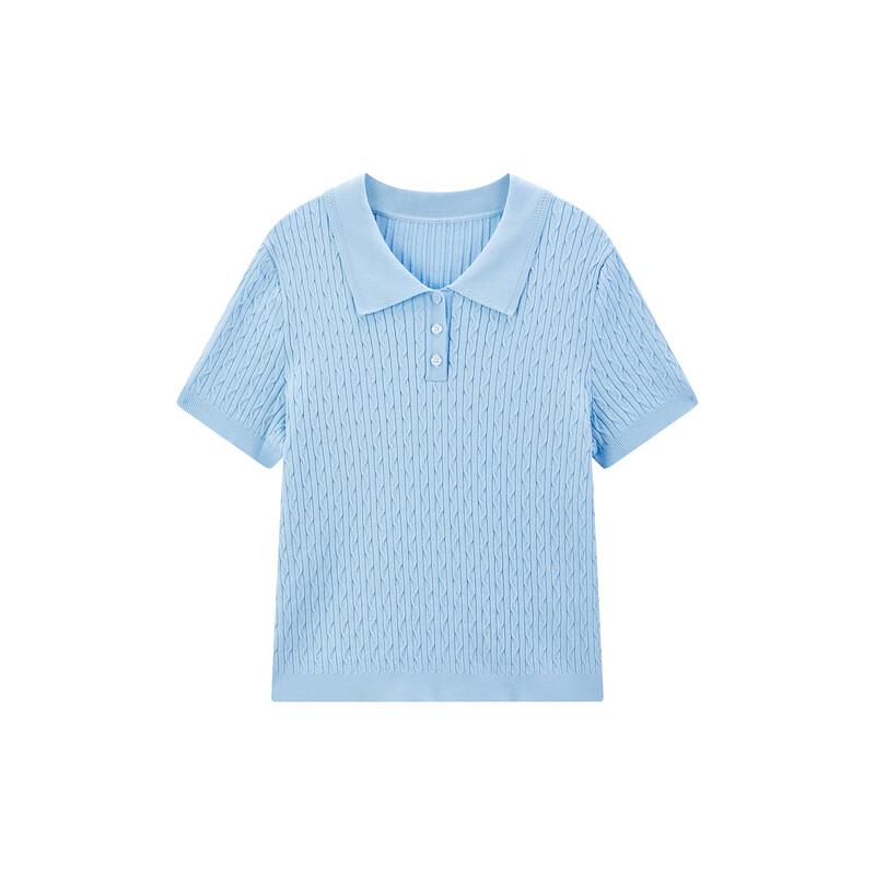 PEACEBIRD Women's Polo Collar Cable Knit Short Sleeve Top