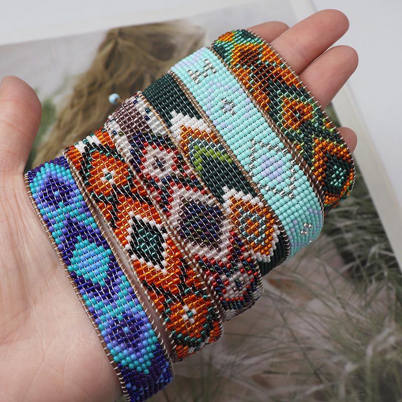 Bohemian Style Gradient Color Rice Bead Braided Bracelet, Retro Fashion Geometric Bead Jewelry