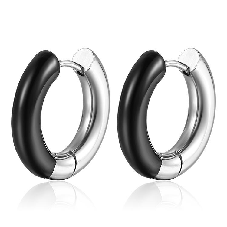 Wind Premium Black Gold Plated 18K Gold Stainless Steel Ear Buckle Geometric Round Titanium Steel Earrings