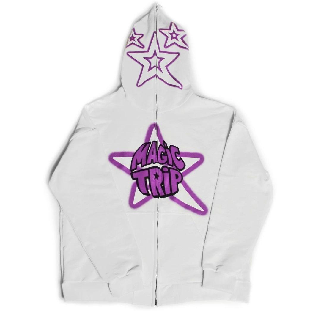 Y2k Harajuku толстовка на молнии большого размера со звездным принтом, уличная одежда, хип-хоп, толстовка с капюшоном на молнии, топы с длинными рукавами и надписью S белый