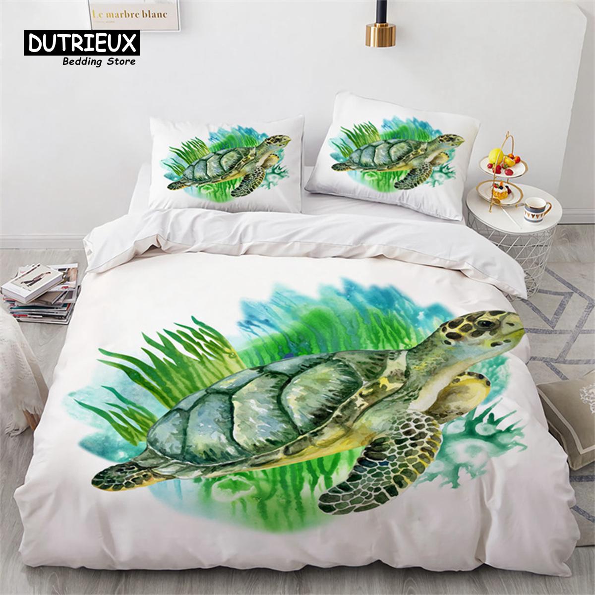 

Пододеяльник с изображением морской черепахи в средиземноморском стиле, осьминог, морской конек, морской принт, комплект постельного белья с морским дизайном и наволочками EU single(135x200cm)