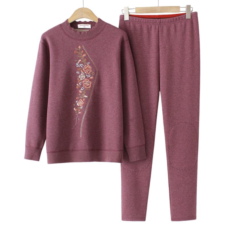 YUZHAOLIN Women's Plus Size Fleece Lined Round Neck Thermal Underwear Set