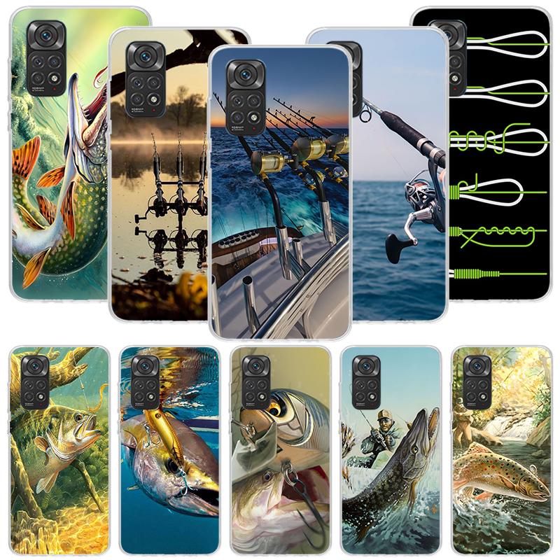 Carp Fish Fishing Rod Hook Phone Case For Xiaomi Redmi Note 13 14 15 Pro Plus 12S 12 14S 11S 11E 10 10S 11 11T 5G 4G Cover Coque