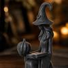 Halloween Tabletop Decoration - Black Witch Holding Book and Pumpkin Figurine for Holiday Decor