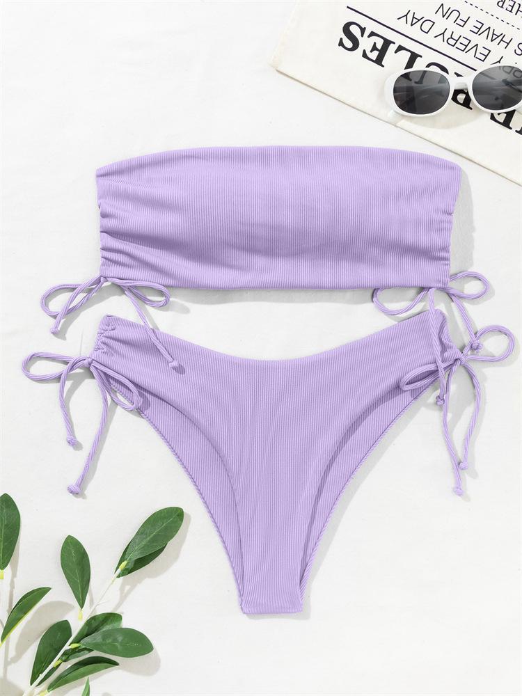 European & American Sexy Bandeau Split Swimsuit - Women's Drawstring Bikini Fashion