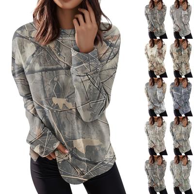 Women's Round Neck Tops Cotton Women's Casual Fashion Floral Print  Long Sleeve O-Neck Pullover Top Blouse