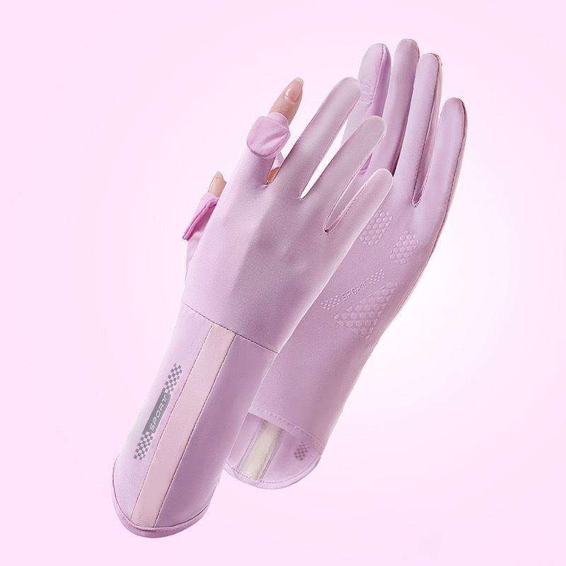 

Перчатки из ледяного шелка женские летние для защиты от солнца, с откидными кончиками пальцев, сенсорные для вождения, с длинным запястьем, противоскользящие, велосипедные женские перчатки фиолетовый