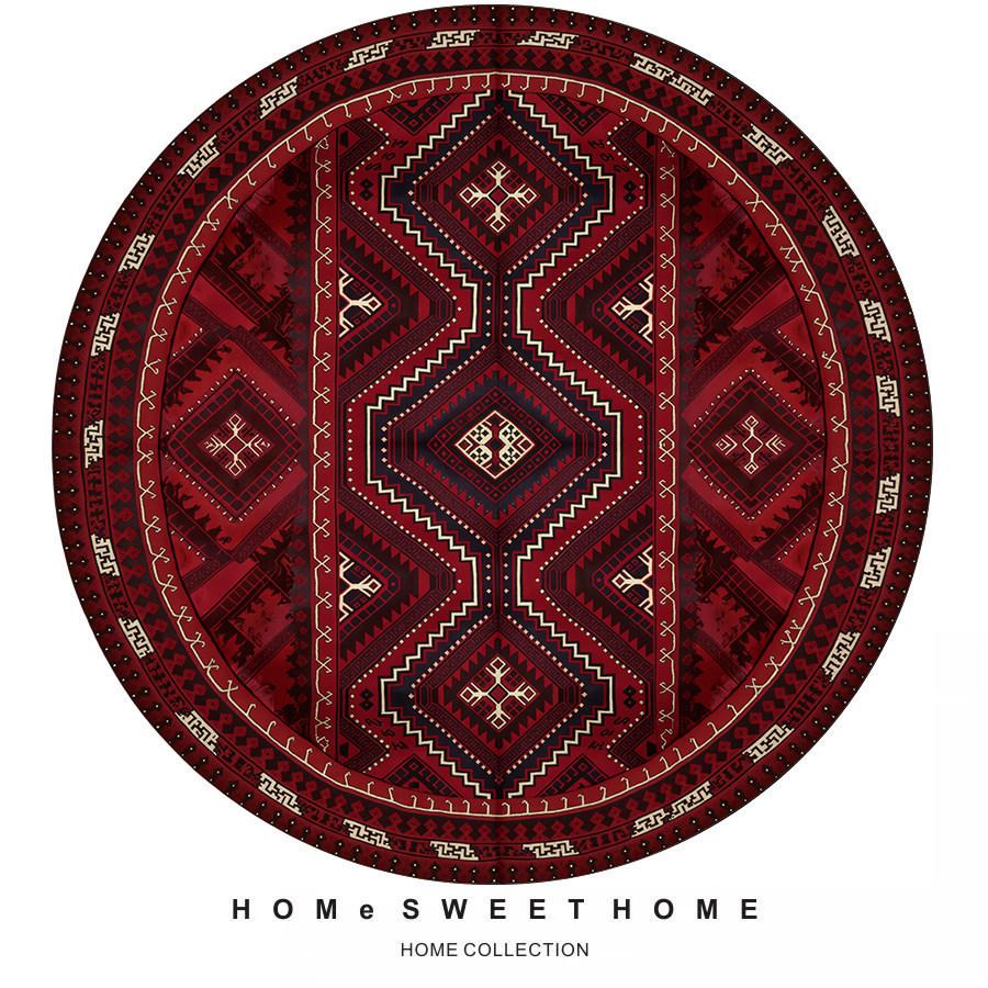 Ethnic Round Carpet: Non-slip, Wear-resistant Crystal Velvet Bedside Rug for Cool Comfort