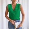 VEZFAA Women's Fashion Casual Summer Spring Solid Color Print Sleeveless V-Neck Blouses & Shirts