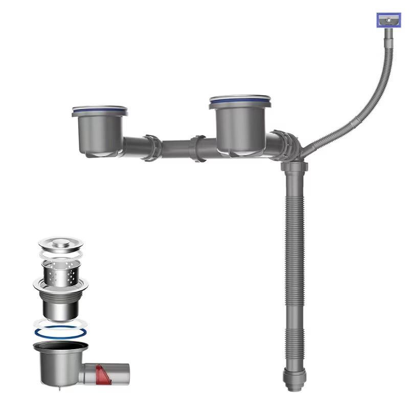 LANGZHIWEN Space-Saving Kitchen Double Sink Drain Pipe
