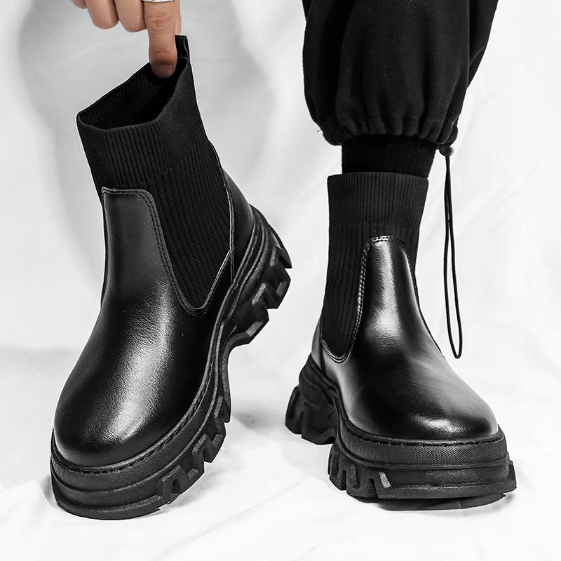 

Ботинки Martin мужские осенние британские высокие повседневные черные ботинки на платформе челси спортивные носки кожаные ботинки 39 чёрный