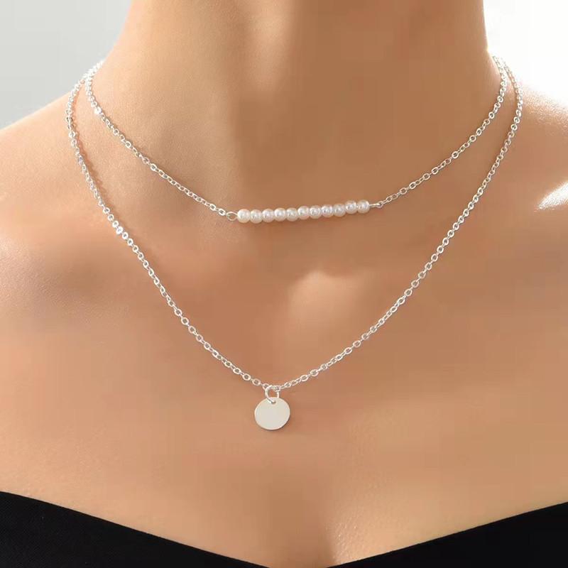 Simple Necklace Women's Handmade Versatile, Double-layer Round Sequined Pearl Necklace