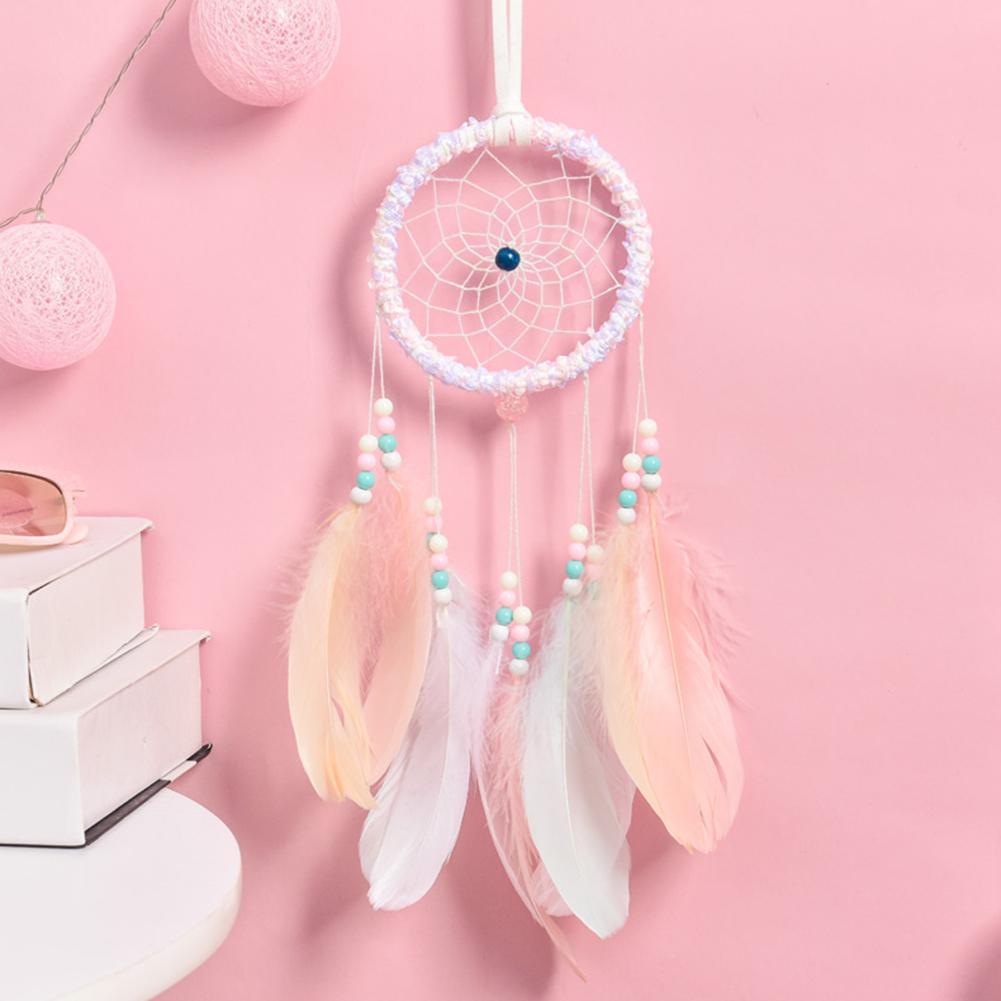 Creative Weaving Feather Wind Chime with Light Creative Home Pendant Gift Hanging Drop Feathers Dream Catcher Home Bedroom Decor